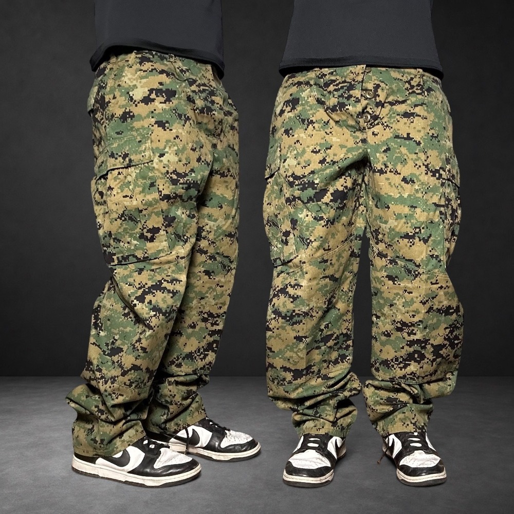 USMC MARPAT Woodland Digital Camo Cargo Pants Medium Long Size 32/34 Baggy Y2K